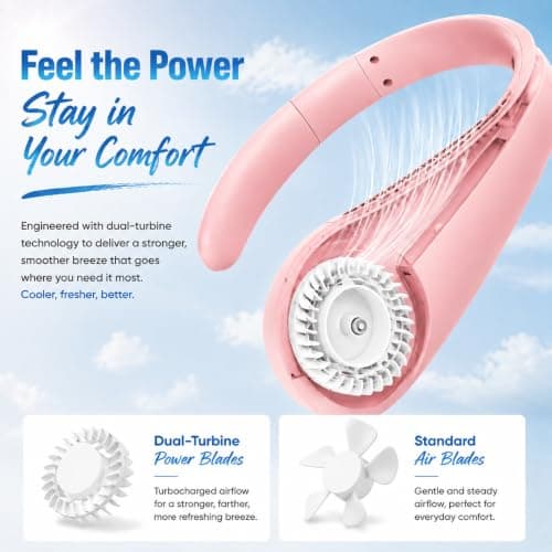 Neck Fan 230g Lightweight Bladeless USB Rechargeable 3 Speeds (Pink) — view 2