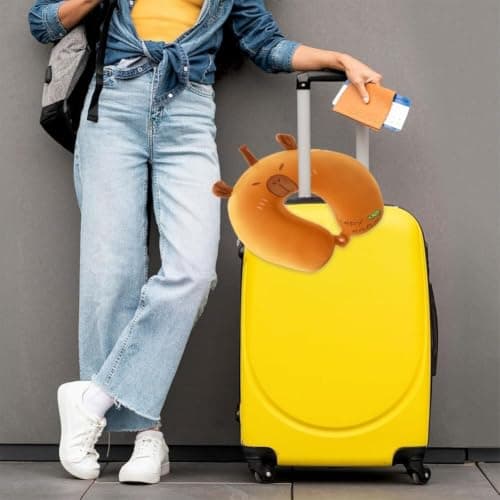 HATFRYF Capybara Neck Pillow for Travel, Soft Memory Foam Neck Support Pillows, U-Shaped Pillow with Adorable Design Travel Pillows for Office, Planes, Trains-Brown — view 6