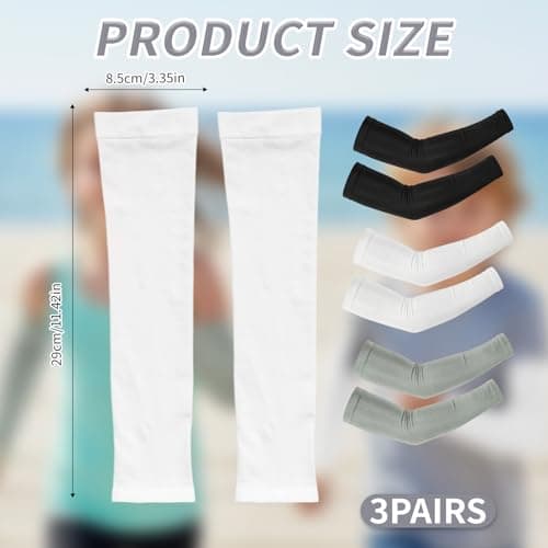 JEKUGOT 3 Pairs Arm Sleeves for Kids, UV Sun Compression Sleeve Arm, Utdoor Sport Sleeves Breathable for Boys Girls, Volleyball, Football, 5-12 Years for Sunburn Sleeve (Black, White, Grey) — view 2