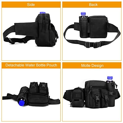 Huntvp Tactical Waist Pack Bag with Water Bottle Pouch Molle Belt Bag Bumbag for Cycling Hiking Walking Outdoors,Black — view 3