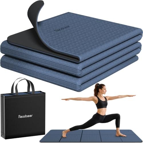Foldable Yoga Mat for Travel, Non-Slip Exercise Pilates Fitness Mat, Blue