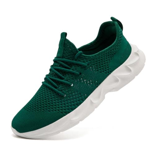 VGPSFN Mens Trainers Running Shoes Walking Sport Outdoor Casual Tennis Gym Fitness Shoes for Men Breathable Mesh Comfortable Lightweight Sneakers Dark_Green UK Size 7