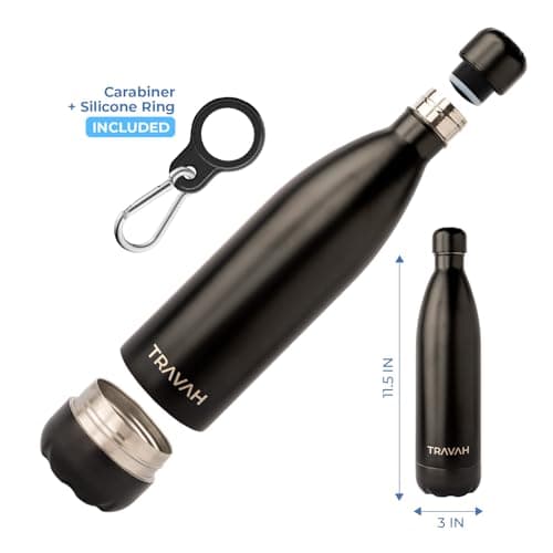Travah Travel Water Bottle Stainless Steel with Storage for Cash, Keys, Valuables Insulated Bottle for Men and Women Hot and Cold Water Bottle Leak-Proof (Matte Black) — view 2