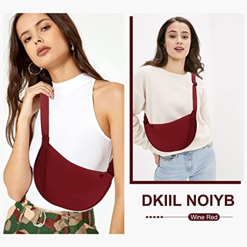 DKIIL NOIYB Crescent Bag for Women Men, Nylon Crescent Bags Hobos Crossbody Bag Portable Crescent Purse with Adjustable Strap Solid Color Chest Bag Shoulder Bag Fanny Packs, A07-wine Red, 31cm — view 2