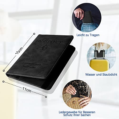Czyan Passport Holder, Pu Leather Travel Passport Cover Wallet, RFID Passport Case with Card Holder, Travel Essentials for Credit Cards, Id and Travel Document (Black) — view 4