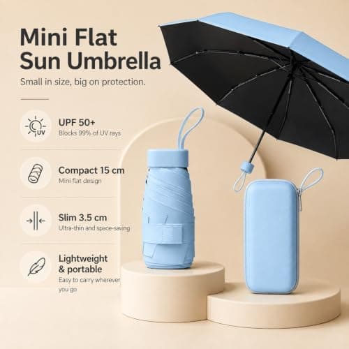 WHJYCC Mini Travel Umbrella, UPF 50+, 6-Rib, Sky Blue, with Zip Case — view 2