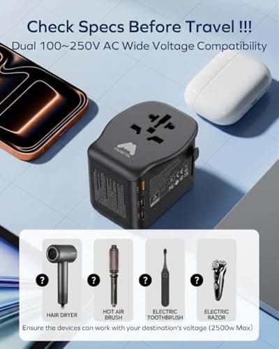 Mobitel Universal Travel Adapter Worldwide 20W USB C PD, World Travel Plug Adapter for UK EU USA Australia, International Travel Charger with 2 USB A for iPhone Samsung iPad Tablet Power Bank — view 5