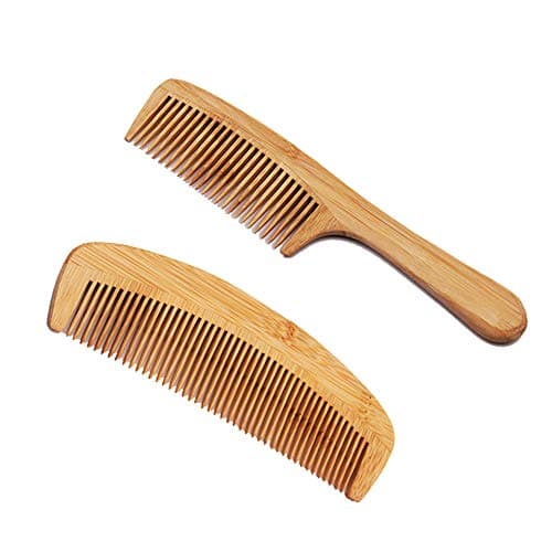 2 PcsHair Comb Wooden Salon Hairdressing Comb Curved Comb Fine Tooth Combs Set Moustache Grooming Brushes for Women Men and Girls Light brown