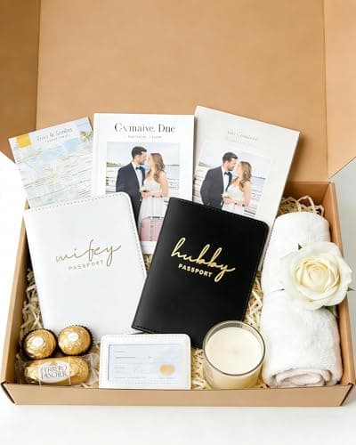 GroomBrideGifts Hubby and Wifey Passport Wallet, Wedding Gifts for Couples, Passport Holder for Travel, Honeymoon Travel Essentials, A Wifey & Hubby, 5 * 6, Minimalist — view 6