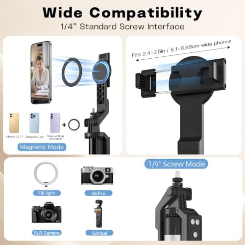 Magnetic Phone Tripod Vlogging Kit for iPhone/Android,180cm Selfie Stick — view 4