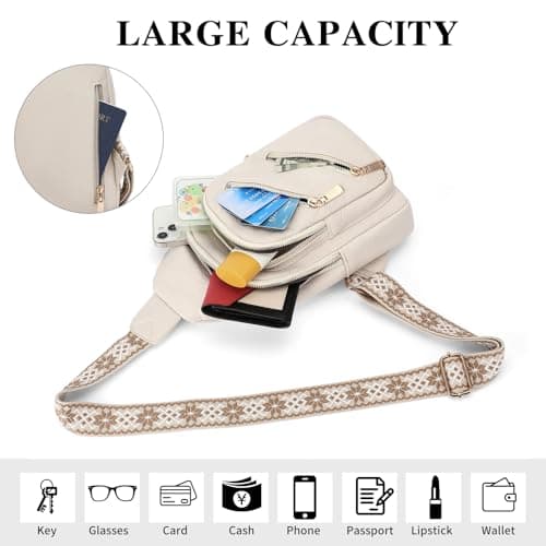 SENDEFN Crossbody Bags for Women Sling Bag Vegan Leather Chest Bag Fanny Pack with Adjustable Guitar Strap for Travel — view 2
