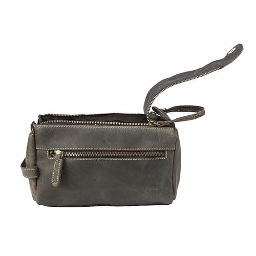 KomalC Buffalo Leather Toiletry Bag for Men & Women, Travel Pouch, Charcoal — view 4