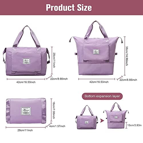 Large Capacity Folding Travel Bag - Lightweight Waterproof Carry On Luggage with Fixed Strap, Dry & Wet Separation - Foldable Travel Duffel Bag for Sports & Gym (Purple) — view 2