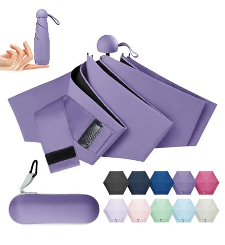 LILAC Mini Compact Umbrella, Lightweight Folding Parasol UPF 100 Rain Gear