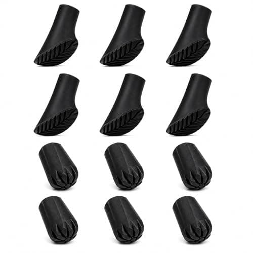 Nordic Walking Poles Rubber Buffer 12 Pieces 11mm 2 Shapes 3 Pairs Black For Hiking Poles Trekking Poles - Asphalt, Gravel Mountains. Universal Fit, Durable, Replacement Parts