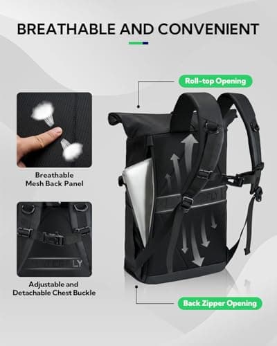Waterfly Roll Top Backpack Rucksack: Rolltop Water Resistant Daypack — view 6