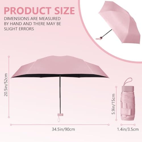 Aolso Travel Umbrella, 6 Ribs Mini Folding UV Sun Rain Windproof Umbrella with Capsule Case for Men Women (Pink) — view 2