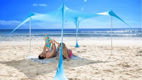 SUN NINJA Mini Beach Tent - UPF50+ Partial Shade Sun Shelter & Carry Bag - Camping or Beach Portable Pop Up Umbrella Alternative - Easy Set Up - 2.1x2.3 m (7x7.5 ft) - Turquoise