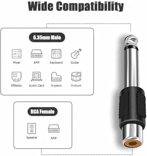 Kjzeex 6 Pack 6.35mm Male Mono Jack Plug to RCA Female, Phono Socket — view 4