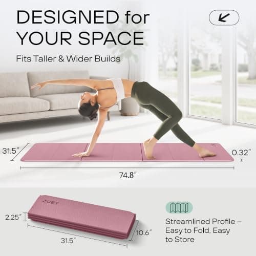 ZOEY 7-Fold Foldable Yoga & Exercise Mat, Extra-Wide 189x80cm XL Lightweight Non-Slip TPE Workout Mat for Yoga Pilates, Portable for Travel Camping Home Gym Floor, Smoky Pink — view 6