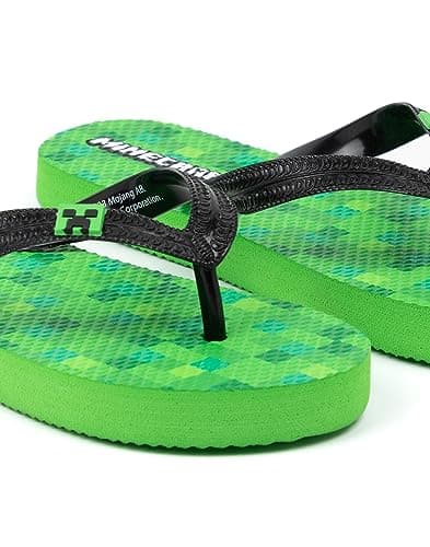 Minecraft Creeper Kids Sandals | Green Flip Flop Sliders For Boys & Girls | Block Pixel Game Villain Summer Shoes | Fun Slip-on Beach Footwear Merchandise Gift for Children and Teens — view 6