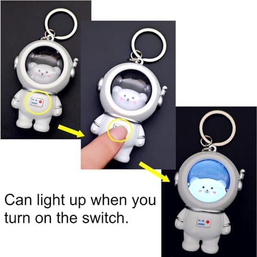 JZK 2x LED Cartoon astronaut keychain, cute spaceman key ring for backpack, space themed gift, bithday party favours giveaways thankyou gift, class prize — view 3