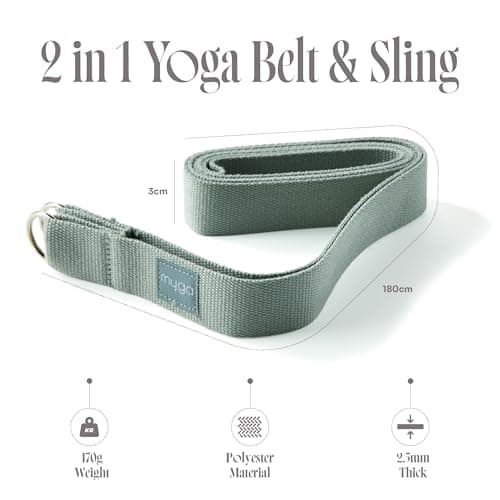 Myga Yoga Strap with D-Ring – 2-in-1 Adjustable Yoga Belt & Mat Carrier Sling – Stretching Strap for Flexibility, Balance, Pilates & Fitness – Durable Yoga Accessory for Home & Travel – 1.8m (Teal) — view 2
