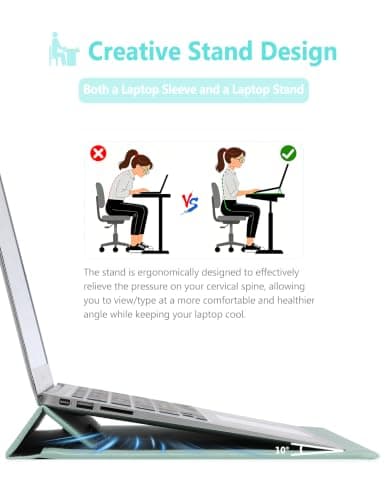 HYZUO 13 Inch Laptop Sleeve Case with Stand for MacBook Air, Mint Green — view 2