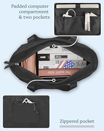 Prite Tote Bag for Women Weekender Bag with Laptop Compartment for Work Nurse School Travel Gym (Black) — view 5