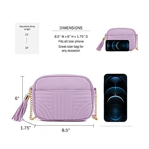 EVVE Quilted Crossbody Bags for Women - Stylish Camera Bag with Tassel - Lightweight Medium Size Shoulder Purse, Lavender, One Size — view 5