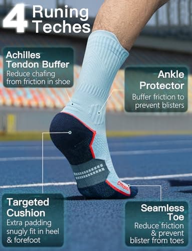 Juclise Compression Running Crew Socks Coolmax Bamboo Moisture Wicking Cushioned Anti-Blister Walking Hiking Tennis sports trainer gym golf support Charcoal Heather+steel Heather+dynamic Blue 8-12 — view 4