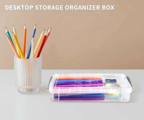 ANQLRMD 4Pack Clear Pencil Organizer Box - Large Capacity Plastic Storage Container Boxes with Lids - Stackable Organizer & Storage for Pen, Crayon, Art Craft Supply, Office Supplies — view 2