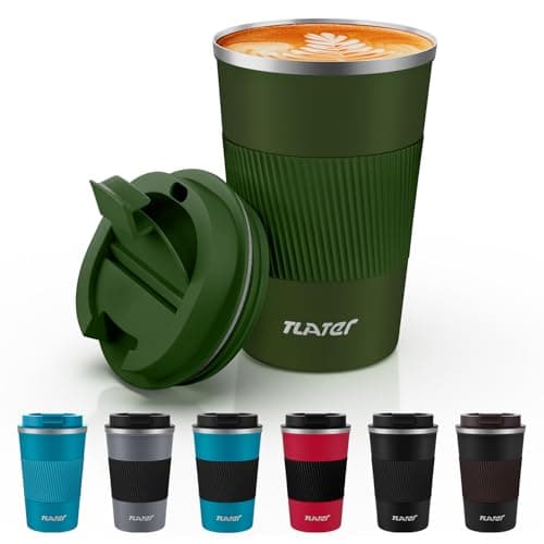 Tlater Thermal Mug, 380 ml Thermal Coffee Mug with Leak-Proof Lids – Thermal Travel Mug – Stainless Steel Double Walled Vacuum Coffee Cups for Hot and Cold Drinks, Coffee and Tea
