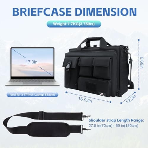 GES 17.3 inch Laptop Bag, Multi-funtion Men's Outdoor Tactical Nylon Shoulder Laptop Messenger Bag,Briefcase Handbags for Camera/Tablet/Notebook (Black-17.3") — view 2