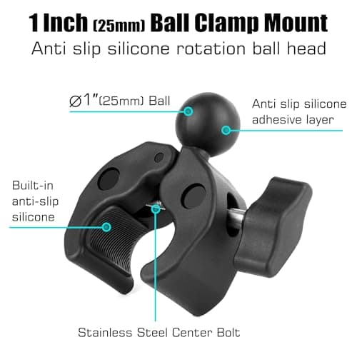GEPULY 1''/25mm Ball Clamp Mount Compatible with Handlebar Rail 20-50mm in Diameter, Fit for RAM Mounts B Size 1Inch Ball Double Socket Arm Round/Square/Odd-Shaped Bar Bike Motorcycle Phone Holder — view 2