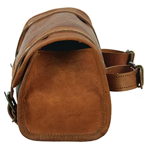 Urooj Handicraft Genuine Goat Leather Vintage Motorcycle 2 Strap Buckle Closure Tool Brown Bag Quick Release Clasp Reinforced for Handlebars,Forks, Sissy Bar - 10" Christmas New Year Gift Idea — view 2