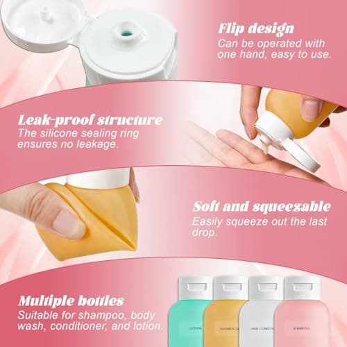 18 Pack Travel Bottle Set for Toiletries Travel Containers Leakproof Refillable Squeezable Travel Accessories for Skincare Lotion Shampoo — view 2