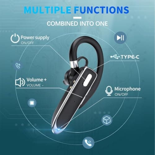 Single Ear Bluetooth Headset V6.1, Noise Cancelling Mic Wireless Handsfree Earpiece, 800mAh Charging Case, 100H Standby Lightweight Bluetooth Earphones for Truck Drivers, Business & Office Calls — view 2