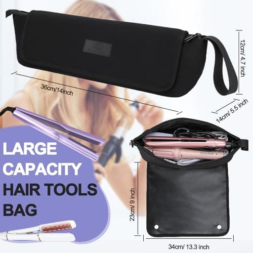 Travel Essentials Neoprene Hair Styler Bag w/Heat Resistant Mat for Flat or Curling Irons, Straighteners Haircare Accessories, Airport Essentials, Gifts for Women Friends Sister (Black-Fireproof Mat) — view 4