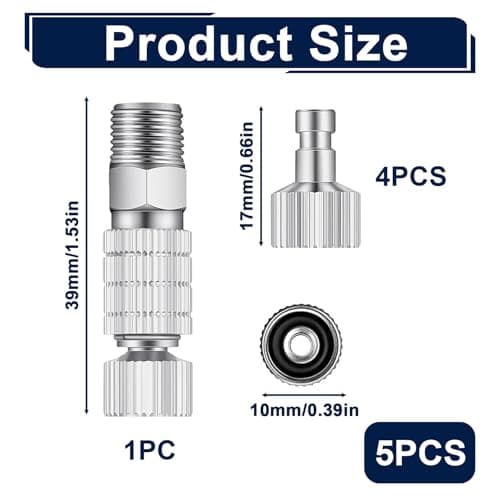 5 Pcs Airbrush Quick Release, Coupling Disconnect Adapter Kit, 1/8 Inch Female Connector and Male Plug, Durable Quick Connect Fittings for Airbrush and Air Compressor Hose Accessories Gun Connection — view 2