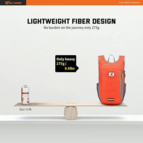 SKYSPER Small Daypack 10L Hiking Backpack Packable Lightweight Travel Compact Foldable Rucksack for Women Men(Orange) — view 2