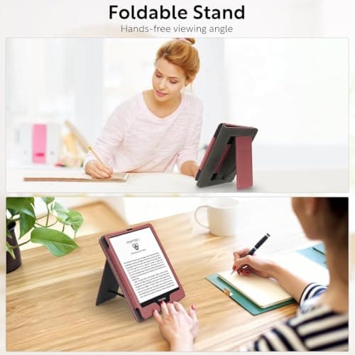 Slim Case for 7"/6.8" Kindle Paperwhite with Hand Strap(12th/11th Generation 2024/2021) and Kindle Colorsoft Signature Edition,Stand Cover and Card Slot,Premium PU Sleeve with Auto Wake/Sleep,Burgundy — view 5