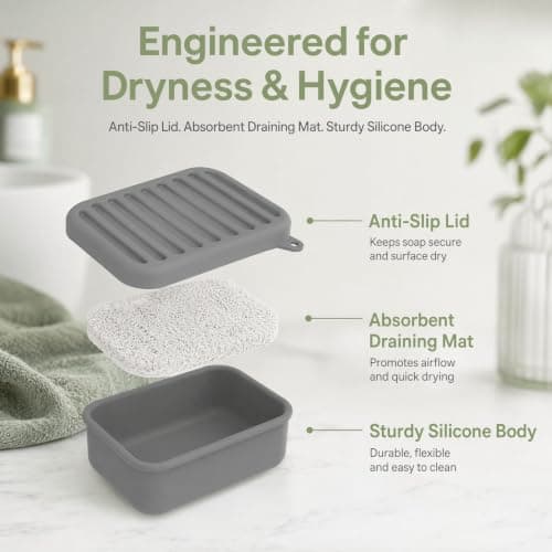 Travel Soap Case with Draining Layer, Silicone Soap Dish with Lid — view 4