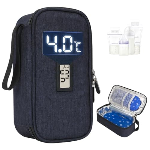 YOUSHARES Breastmilk Cooler Bag - Breast Milk Cooler Travel Bag with Real-Time Temperature Display, Breast Milk Storage Bag with 2 Ice Pack, Small Cool Bag for Insulated Bottle for Breastfeeding(Navy)