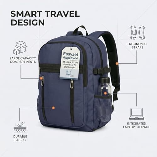 Style Smart EasyJet Cabin Bag 45x36x20 Travel Backpack Carry On Bag Underseat Cabin Bag 45x36x20 Airline Approved Cabin Backpack Travel Rucksack for Flights Laptop Backpack (Navy) — view 5