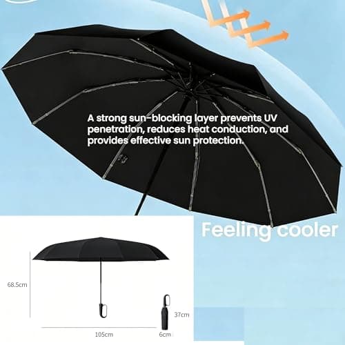 LAZYTAIL 6 PCS Travel Umbrella with Carabiner Handle | Windproof Dual-Rib Design | Compact UV Protection for Rain & Sun, Fits Car & Backpack(Black) — view 6