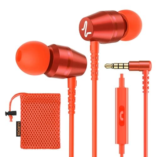 Ludos OMNITONE Wired Earbuds in-Ear Headphones, Earphones with Microphone, 5 Years Warranty, Noise Isolation Corded for 3.5mm Jack Ear Buds for iPhone, iPad, Samsung, Laptop, Gaming, Sports - Coral