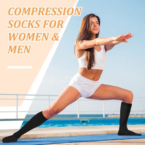 2 Pairs Compression Socks for Women & Men,Flight Socks Compression Stockings Knee High Pressure Support Flight Stockings for Maternity Pregnancy Nurses Flying Varicose Veins (Black+Navy, L/XL) — view 4