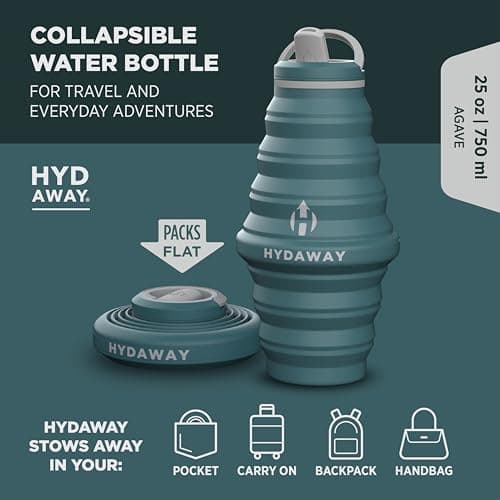 HYDAWAY Collapsible Water Bottle - 25oz I Reusable Water Bottle with Flip Top Lid for Travel, Hiking, Backpacking I Portable & Leakproof, Food-Grade Silicone, BPA Free, Collapses to 1.5” — view 2