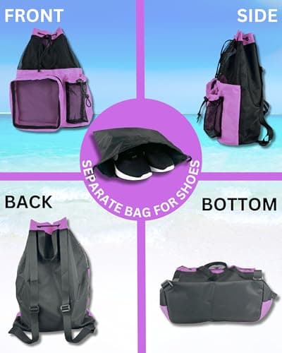 JIMJOOS Drawstring Mesh Swimming Bag - 25L Waterproof Swim Bag with Wet/Dry Compartment, Multifunctional Sports Backpack for Kids, Adults, Swimming, Surfing, Beach, Gym (Purple) — view 6